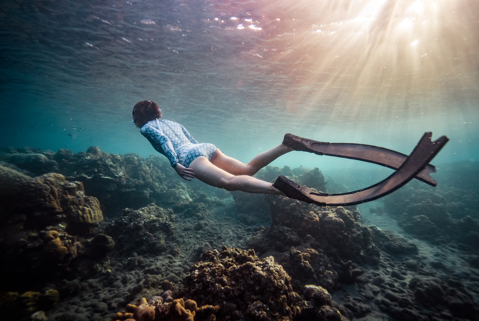 Person Freediving underwater